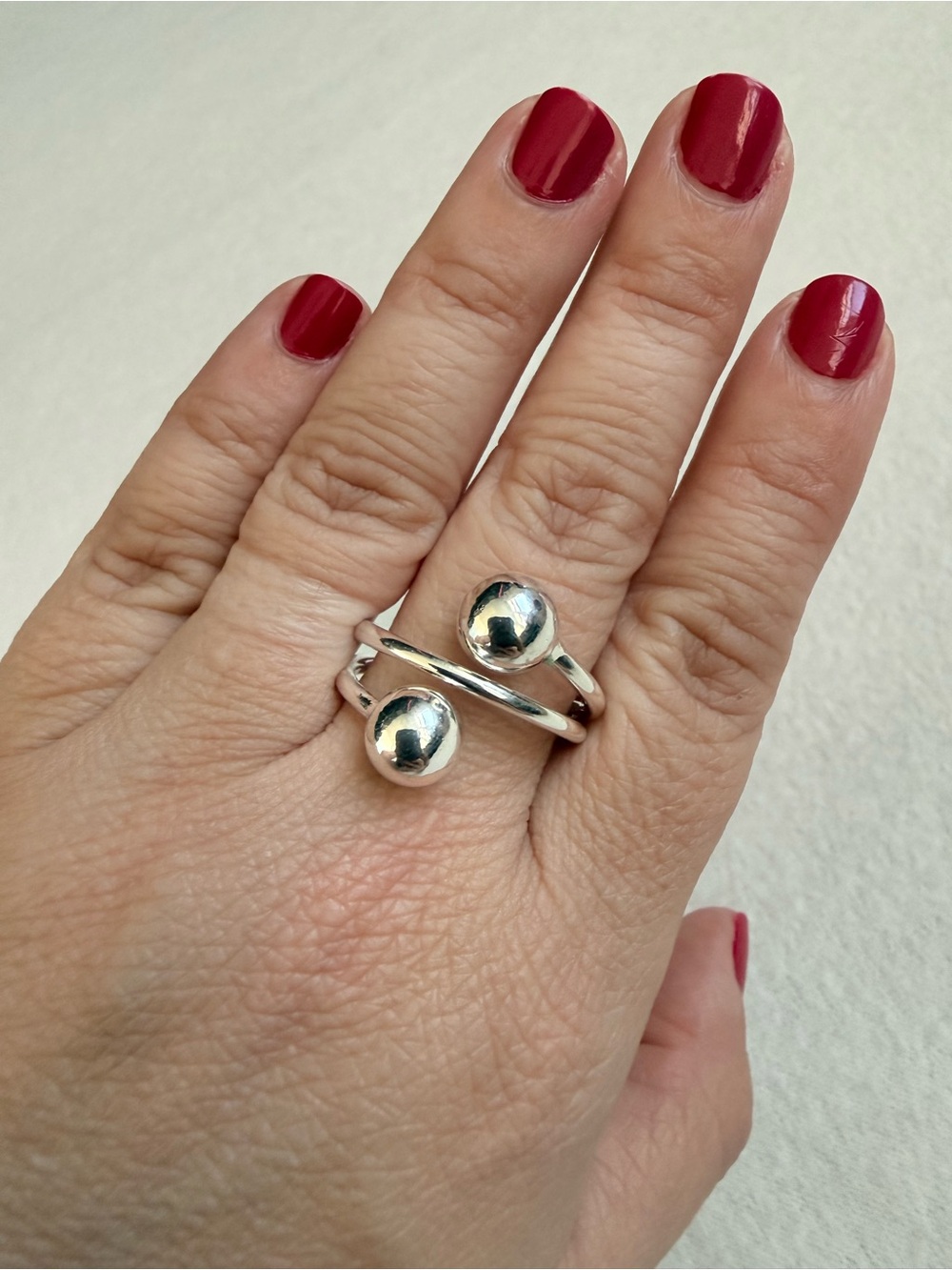 Sterling Silver Double Ball Open Ring - Silver